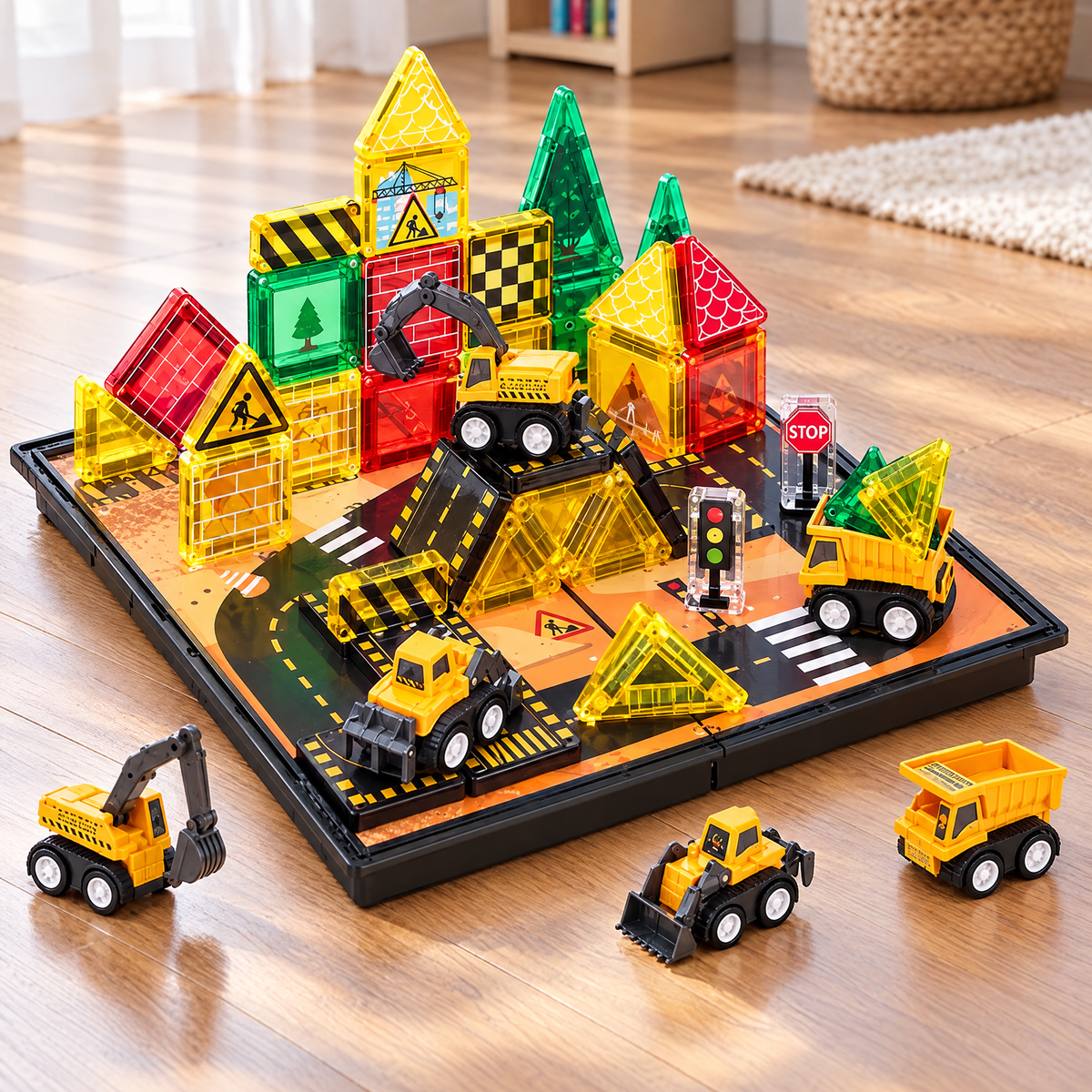 Road Crew Magnetic Tile Travel Set