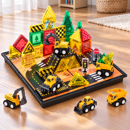 Road Crew Magnetic Tile Travel Set