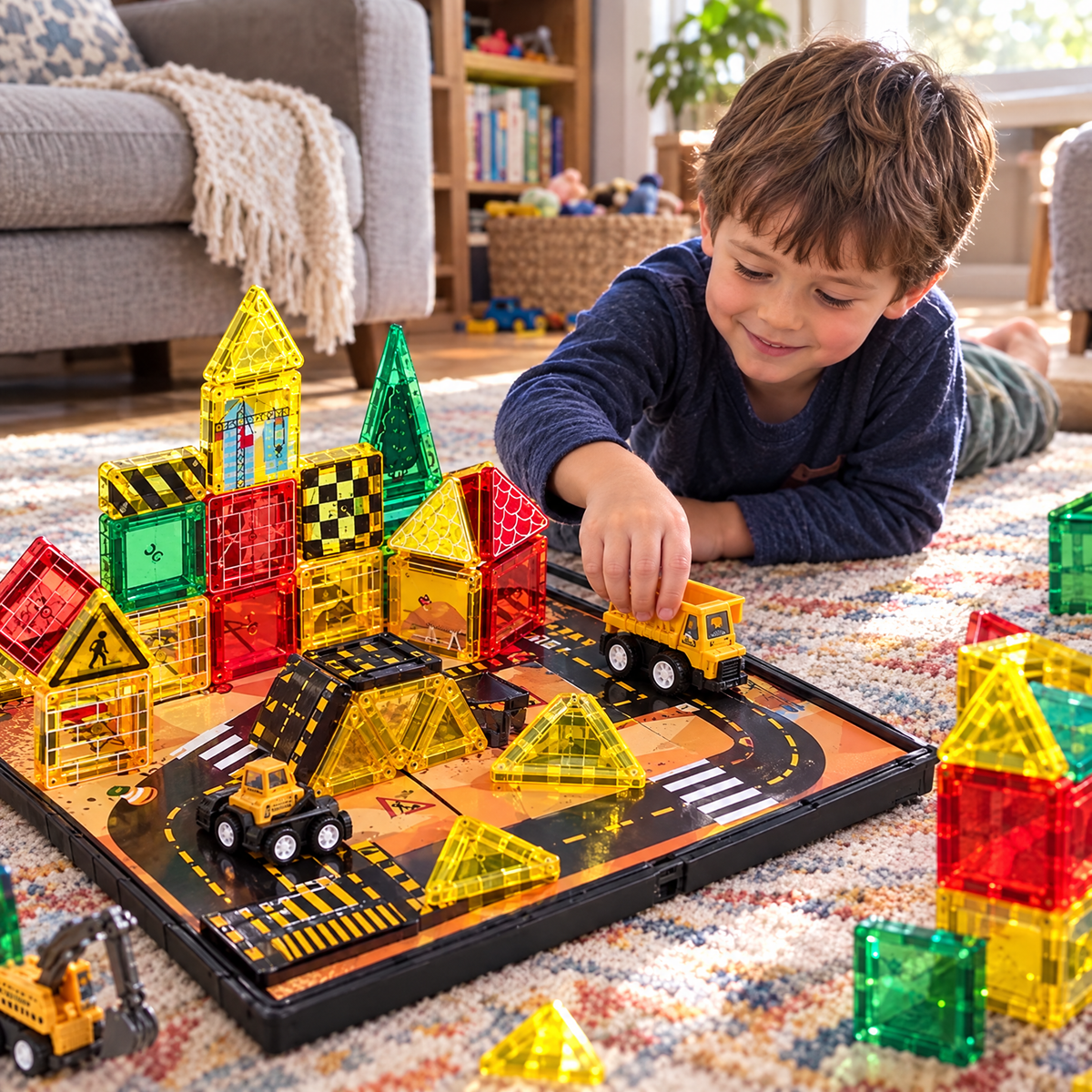 Road Crew Magnetic Tile Travel Set