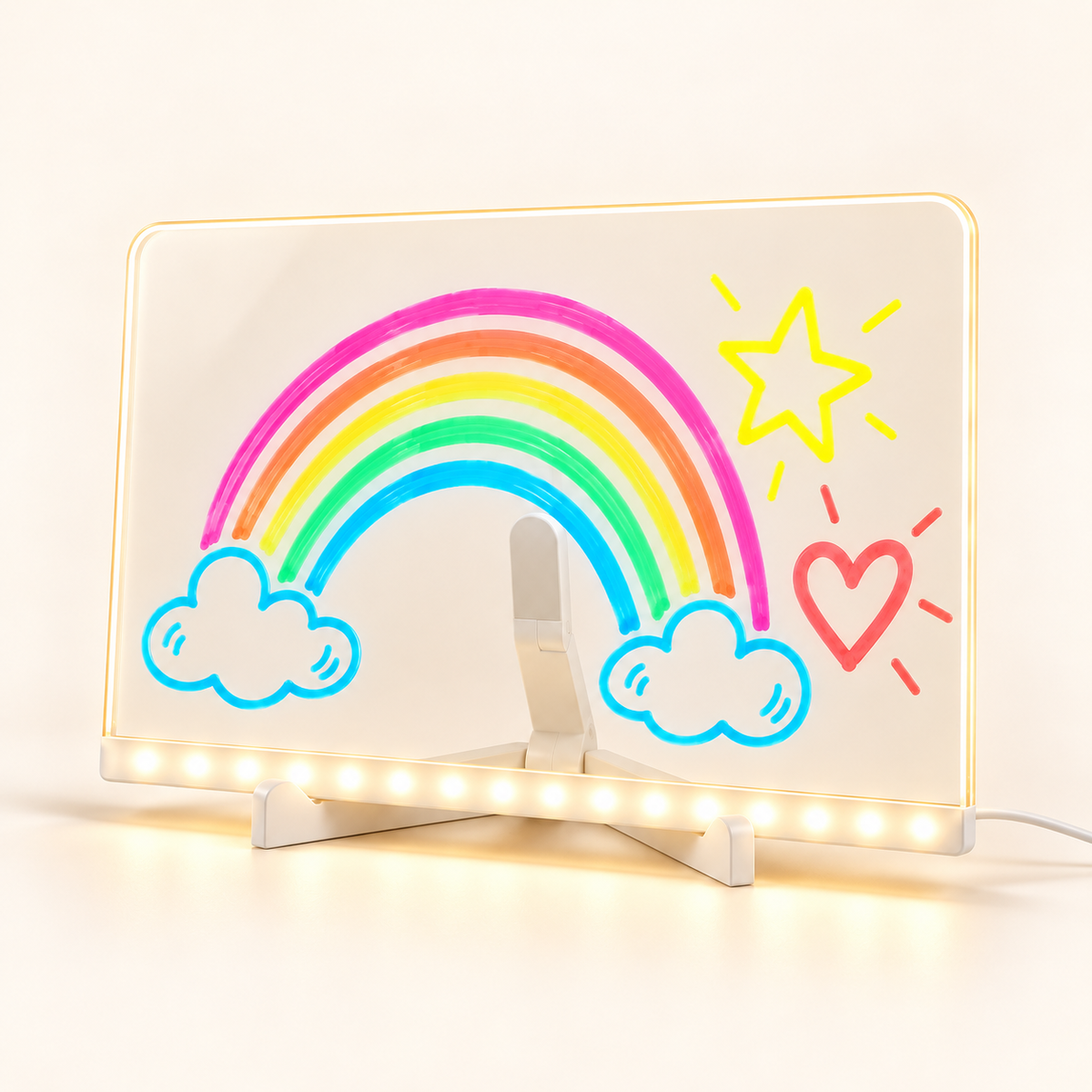 Large LED drawing board concept with rainbow artwork