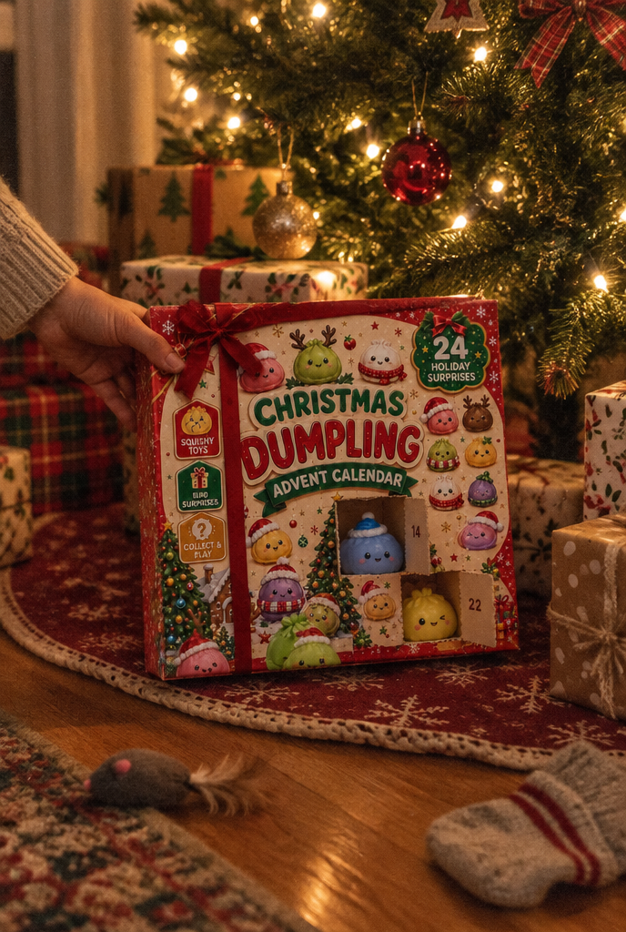 Advent calendar with a red ribbon under the Christmas tree
